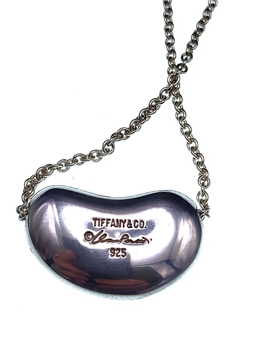 Tiffany & Co. Elsa Peretti Bean Pendant 18mm on 17" chain .925 - Picture 3 of 6